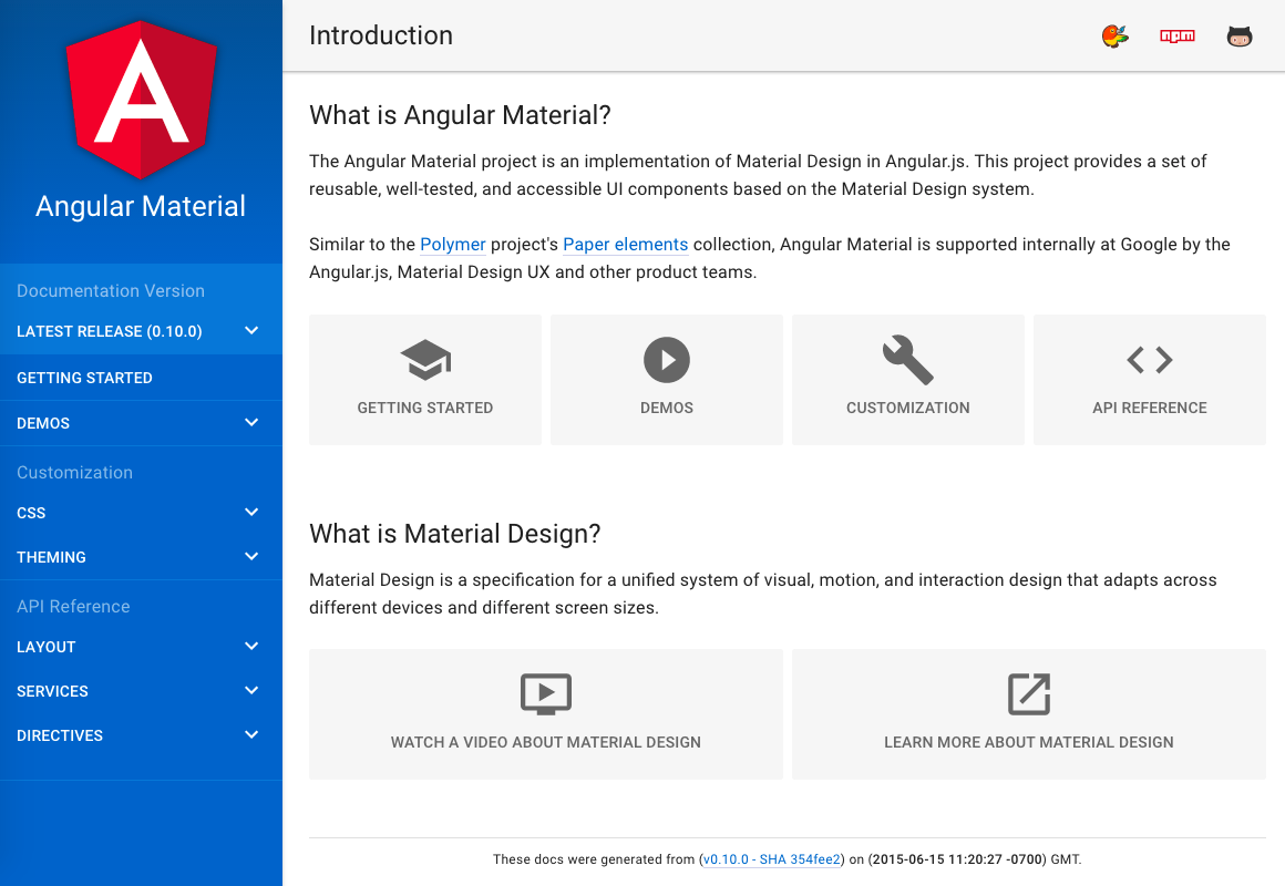 Angular Material docs website